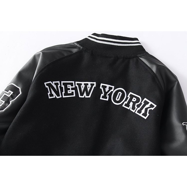 Áo khoác bomber NI03 Varsity Jacket vải nỉ phối tay da, áo bomber bóng chày nam nữ unisex form rộng