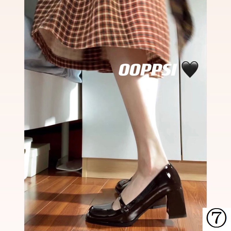 Giày Cao Gót Da Bóng Gót Dày Phong Cách Retro Pháp Thời Trang Xuân Thu 2022 Cho Nữ