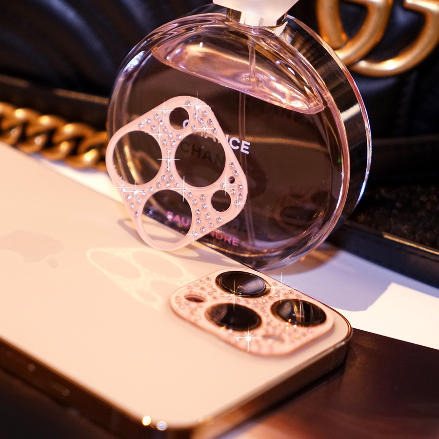 Miếng dán bảo vệ camera đính đá lấp lánh 3D cho iPhone 11 12 13 Pro Max Mini