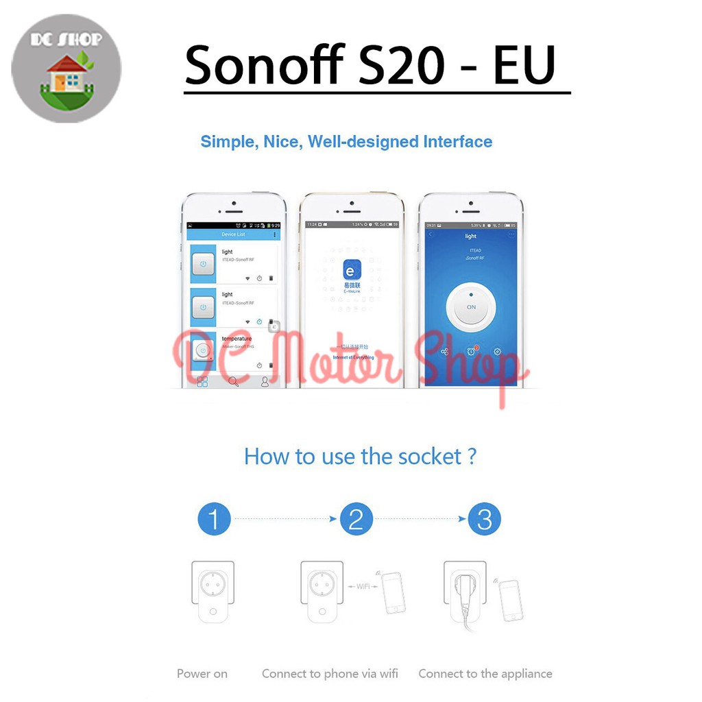 Ổ Cắm Thông Minh Sonoff S20 Eu Wifi Không Dây Điều Khiển Từ Xa Hẹn Giờ Thông Qua Ứng Dụng S26