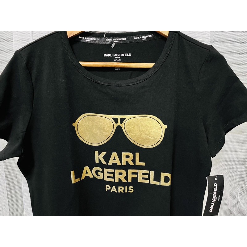 Áo Thun Tay Ngắn Cổ Tròn In Hình Mắt Kính KARL LAGERFELD Thời Trang Unisex