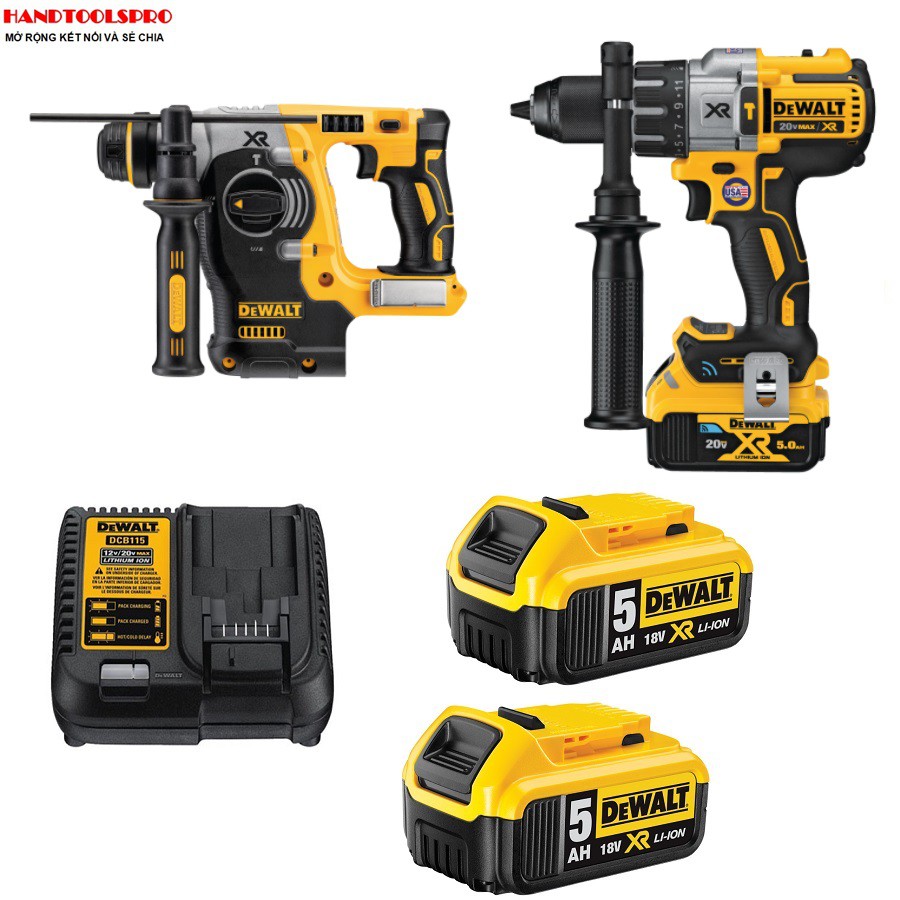 Combo 2 máy khoan DCD996 + DCH273 + 2pin 5Ah + sạc DCB115 + Valy DEWALT DCK229P2T