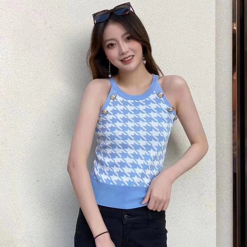 Áo Dệt Kim Không Tay Họa Tiết Răng Cưa Thời Trang Cho Nữ