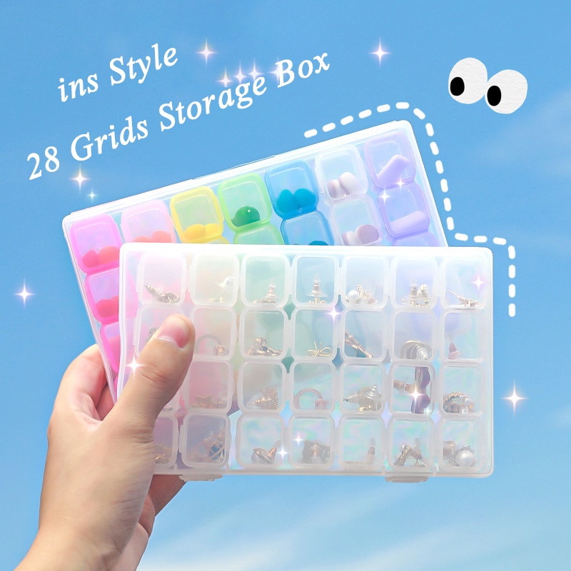 Hộp nhựa 28 ngăn trong suốt chuyên dùng đựng trang sức đa năng tiện lợi