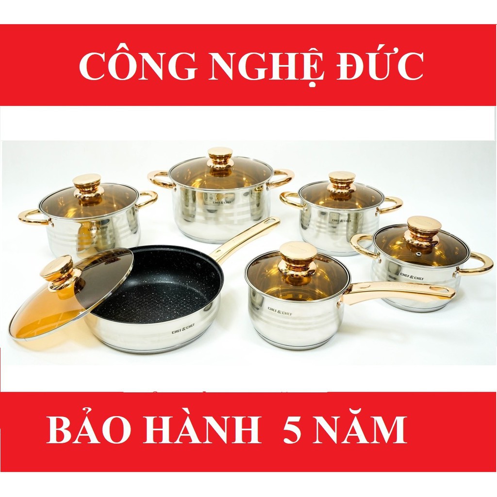 BỘ NỒI 6 MÓN VUNG KÍNH CHEF &amp; CHEF CÔNG NGHỆ ĐỨC- P SHOP (HOT)