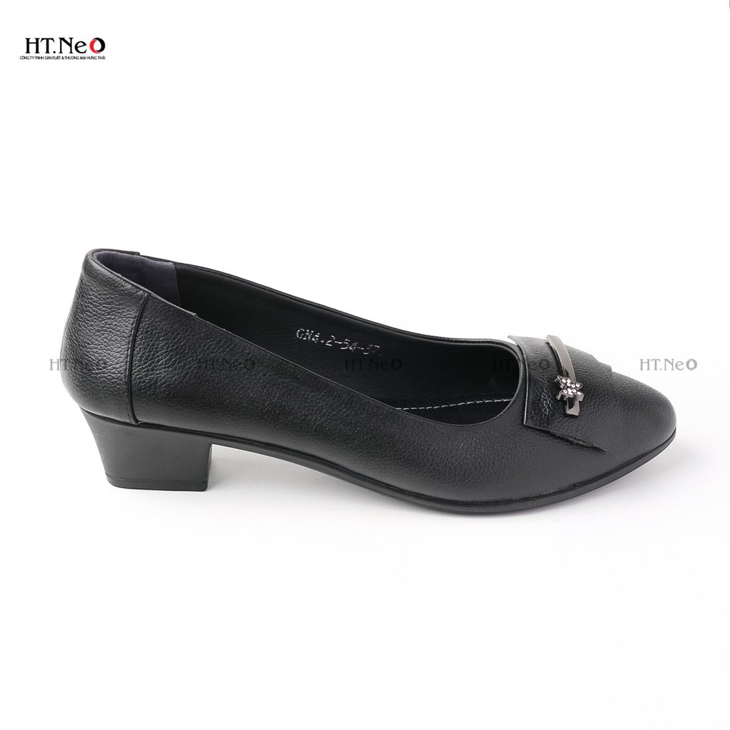 Giày nữ đế cao 3cm HT.NEO kiểu dáng thanh lịch cùng da cừu siêu mềm, nơ da có khuy cài đính đá  CS166