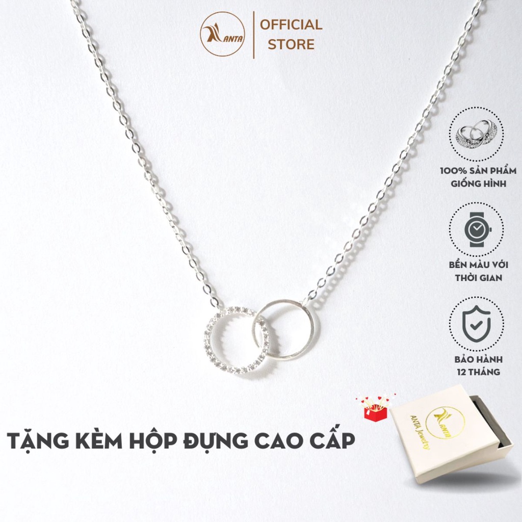 Dây chuyền bạc nữ ATJ9068 Double Circle Necklace 2 vòng tròn đính đá ANTA Jewelry