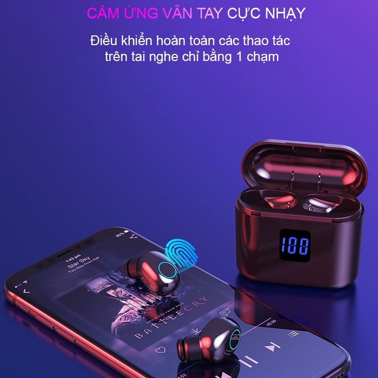 Tai nghe bluetooth không dây SIDOTECH X11B TWS true wireless siêu bass LED cảm ứng vân tay phù hợp IOS Android