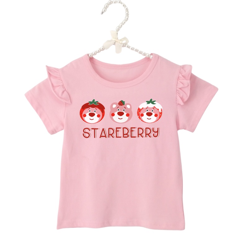 Áo Thun 100% Cotton Mềm In Hình Gấu Lotso Straberry Thời Trang Dành Cho Bé Gái