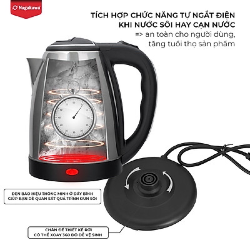 Ấm Siêu Tốc Nagakawa NAG0308 (1.8 Lít) - Hàng Chính Hãng