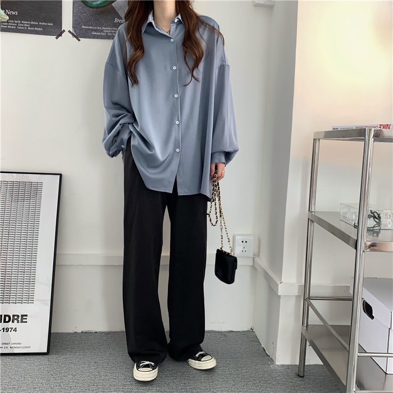 Áo Sơ Mi Cardigan Tay Dài Dáng Rộng Phong Cách Hong Kong Cổ Điển Dễ Phối Đồ