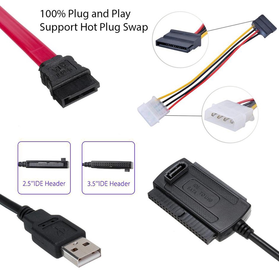 Cáp Chuyển Đổi Ổ Cứng 3 Cổng Usb Sang Ide / Sata 2.5 / 3.5 Inch