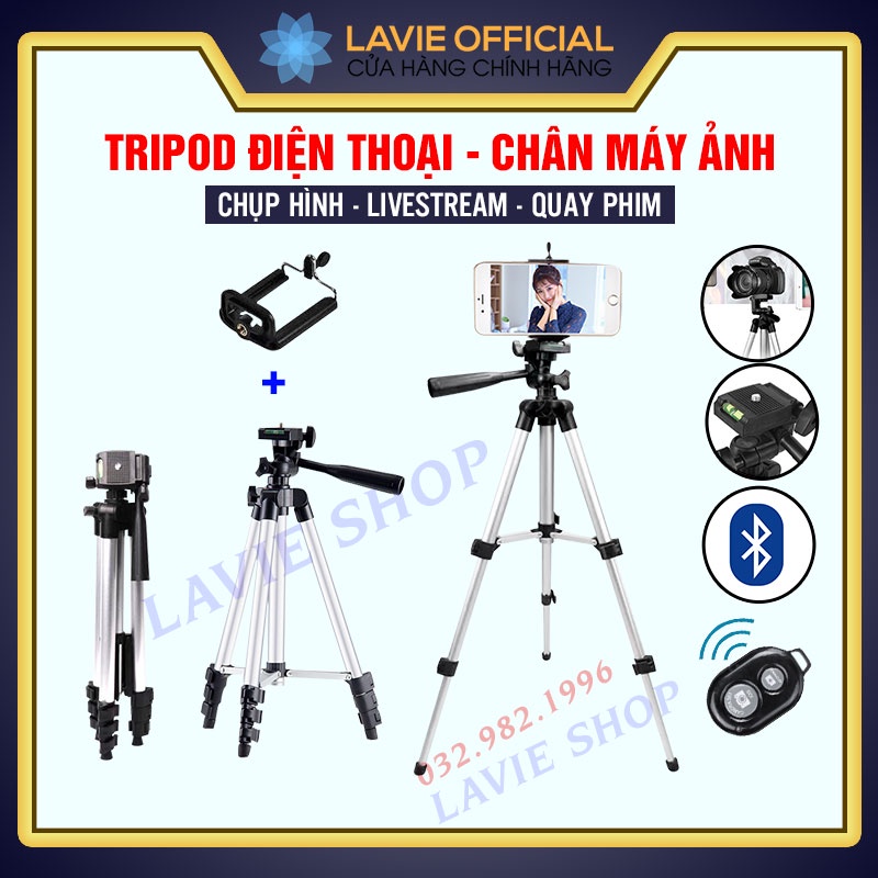 Tripod Điện Thoại Máy Ảnh, Giá đỡ Điện Thoại 3 Chân Để Chụp Hình, Livestream, Quay Phim Điều Chỉnh Xoay 360 Độ Cao 1m5