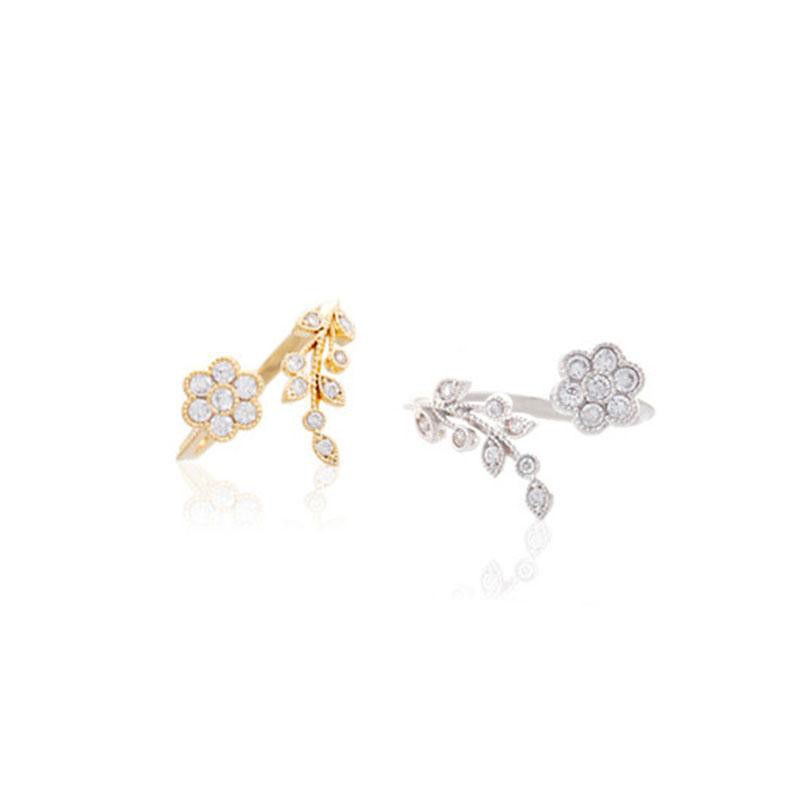 Bộ 2 Nhẫn Đeo Tay Hoa Và Lá Đính Đá Nhẫn Thời Trang đeo tay nam nữ phụ kiện trang sức phong cách Hàn Quốc