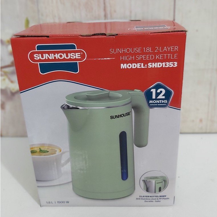 Ấm điện siêu tốc Sunhouse SHD1353 inox 2 lớp 1,8 lít  - Chính hãng chất lượng cao, giá tốt, gọn nhẹ phù hợp du lịch