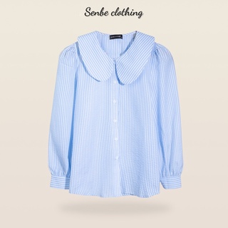 Áo cổ sen sọc - Xanh