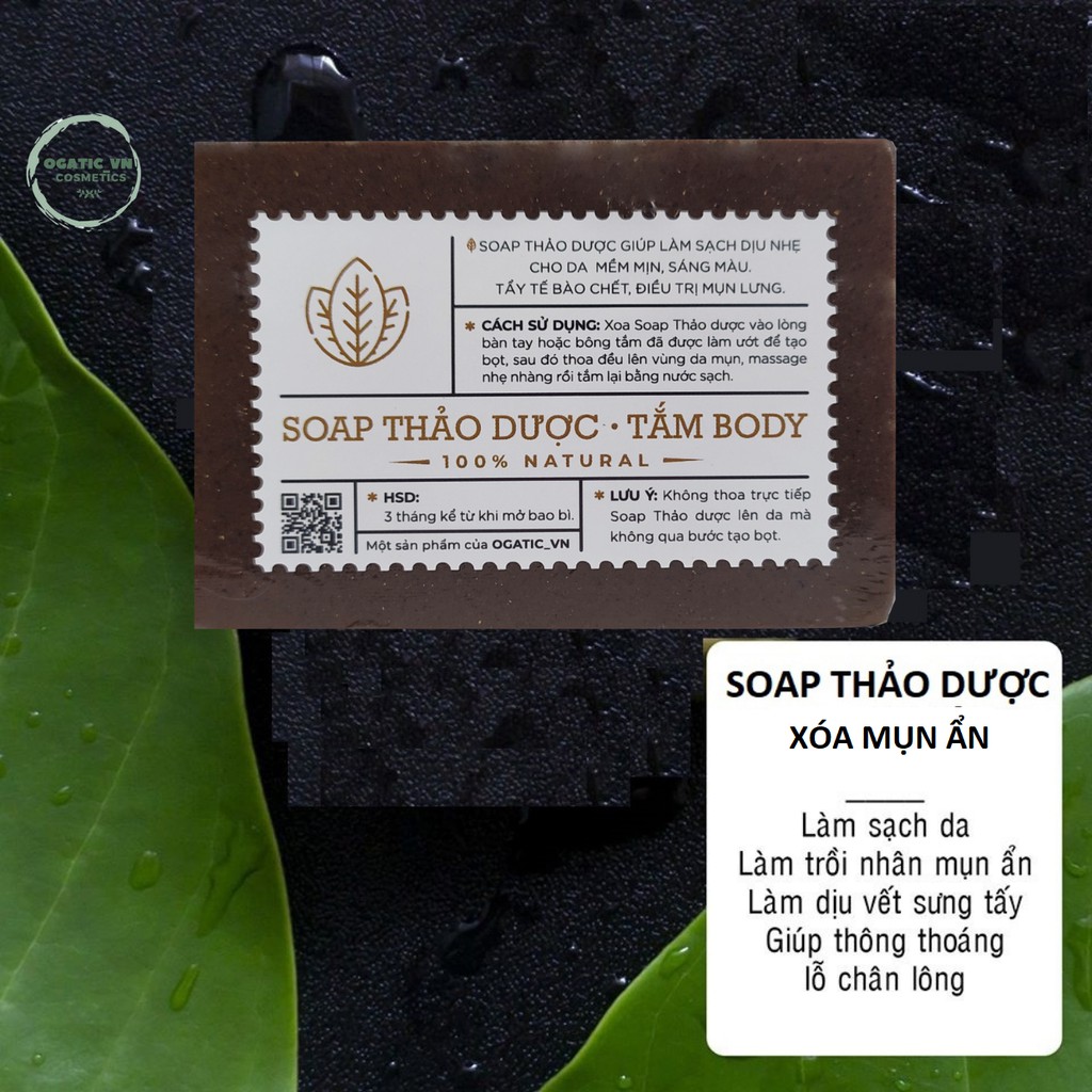 Xà phòng giảm mụn lưng, giảm thâm mụn lưng Than tre hoạt tính Ogatic Soap, xà bông tắm dưỡng da