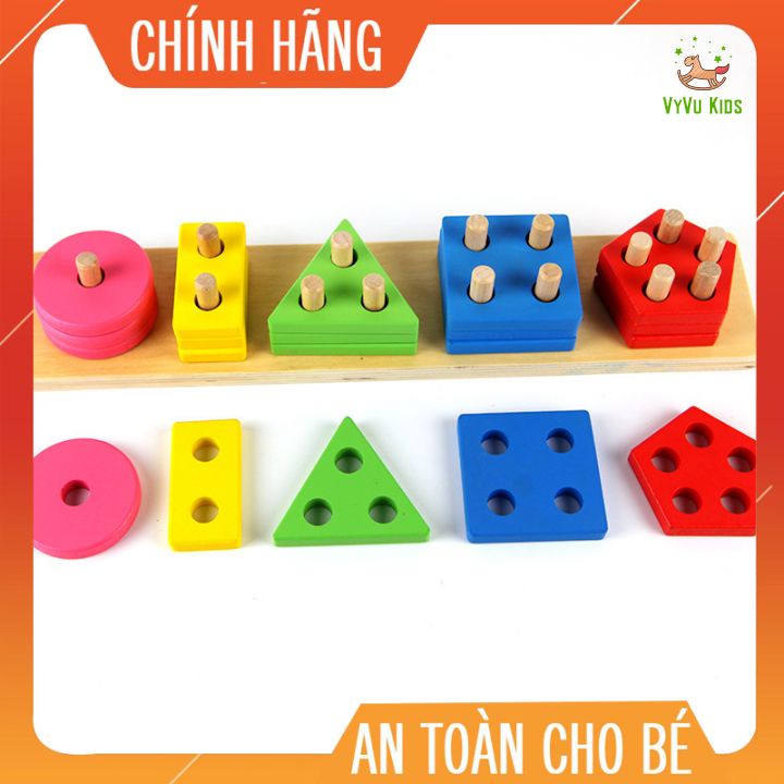 Thả hình thanh ngang 5 trụ bằng gỗ montessori ♥️ CHÍNH HÃNG♥️ĐỒ CHƠI GIÁO DỤC♥️Phát triển tư duy, sự khéo léo của bé