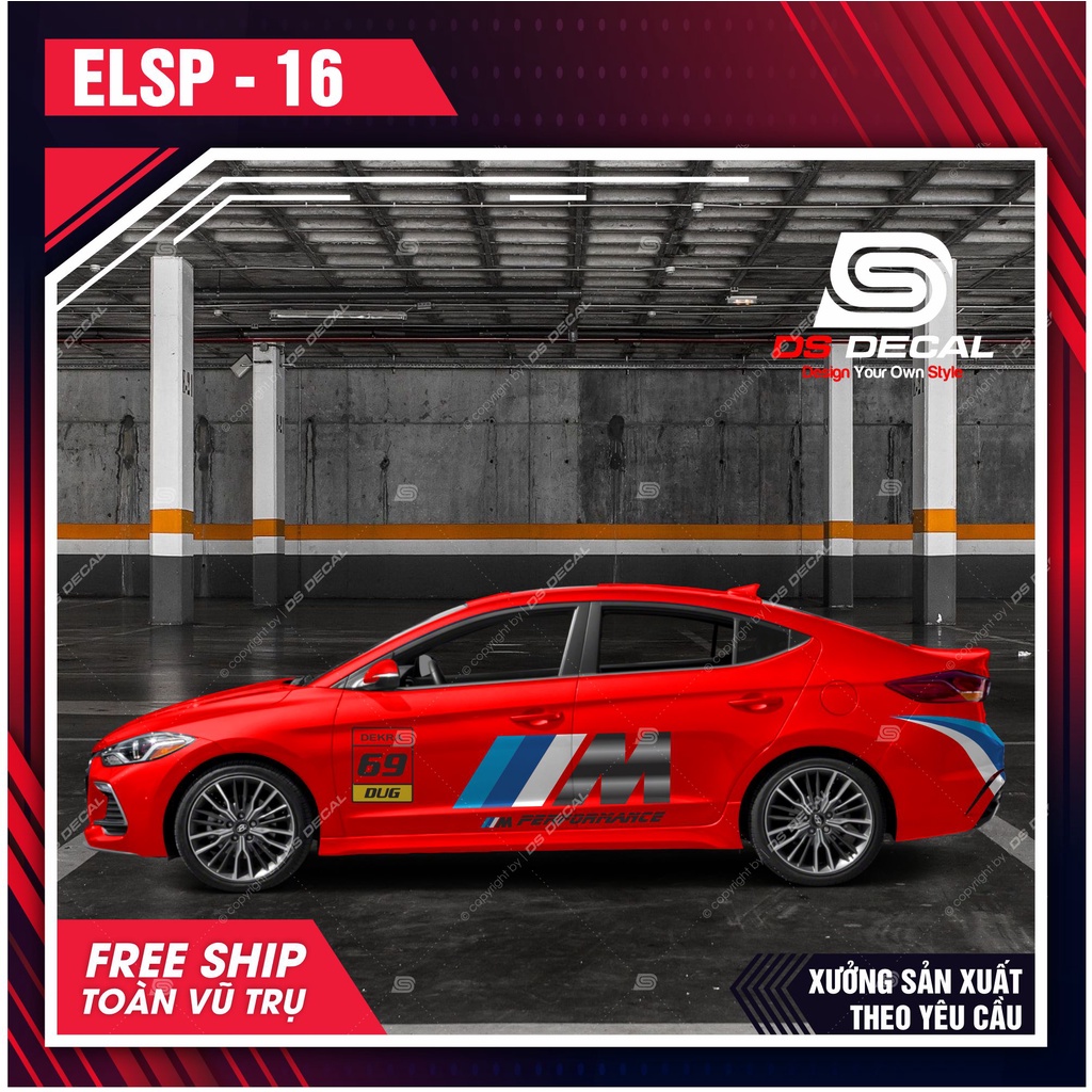 Tem dán xe ô tô Huyndai Elantra - 16, Sticker trang trí xe ô tô, decal dán ô tô PVC chống nước - DSDECAL
