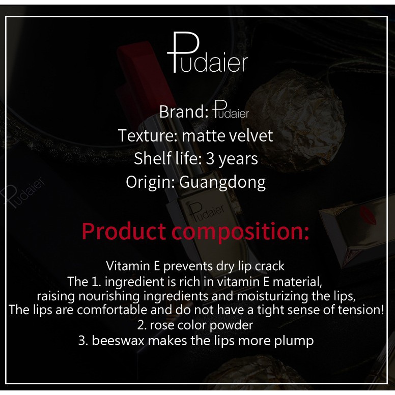 Son môi Pudaier hiệu ứng lì dễ sử dụng 26 màu sắc tùy chọn 25g