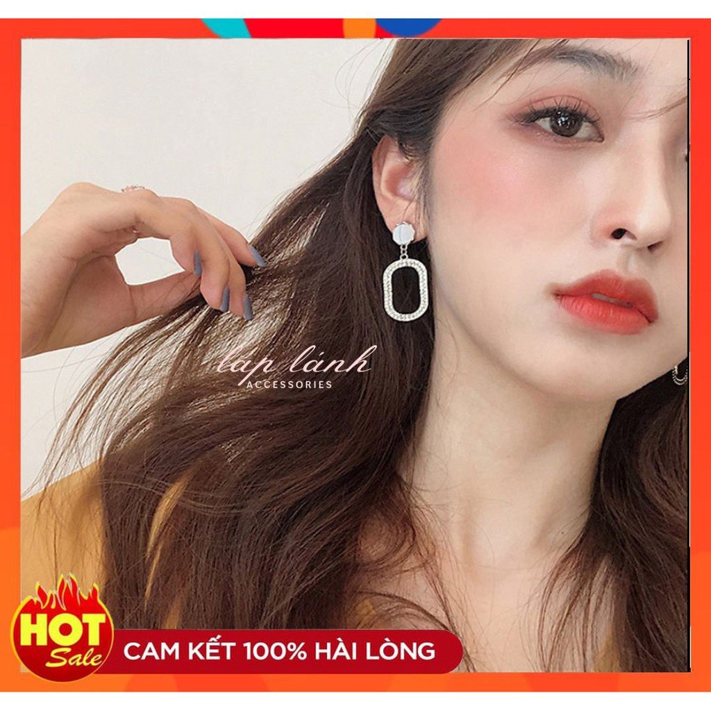 [Có sẵn] BÔNG TAI KHUYÊN TAI ĐÁ CHỮ NHẬT BẢN LỚN LẤP LÁNH PHONG CÁCH HÀN QUỐC BT47