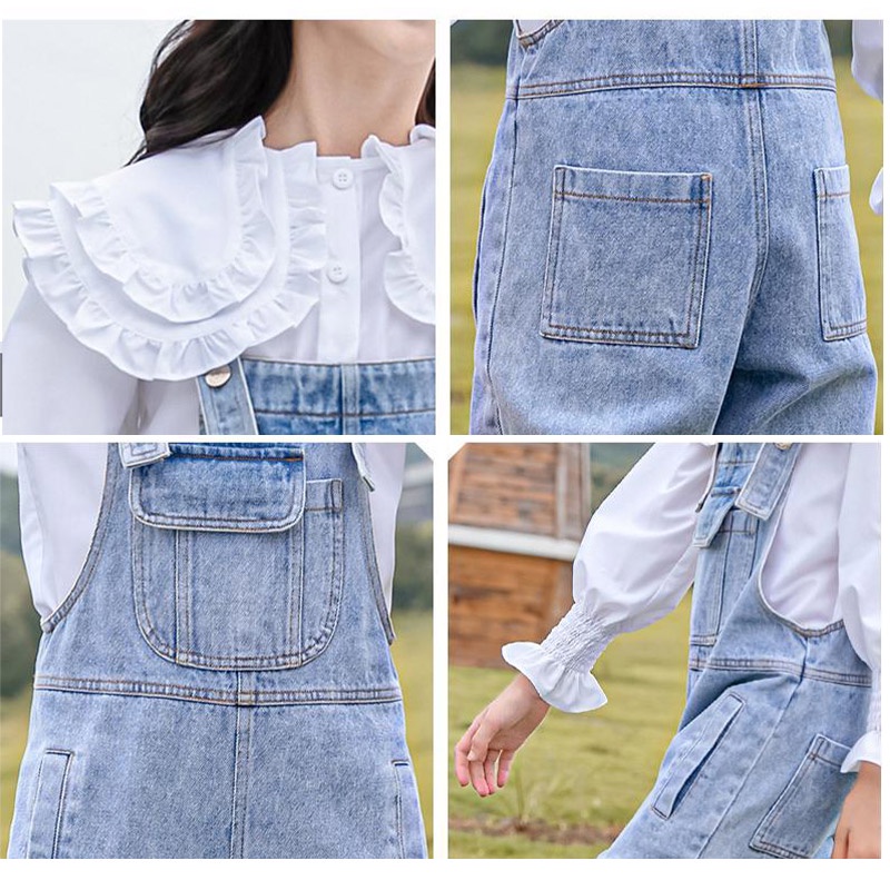 Bộ áo khoác denim và quần yếm IQ Angel thời trang xuân thu xinh xắn dành cho bé