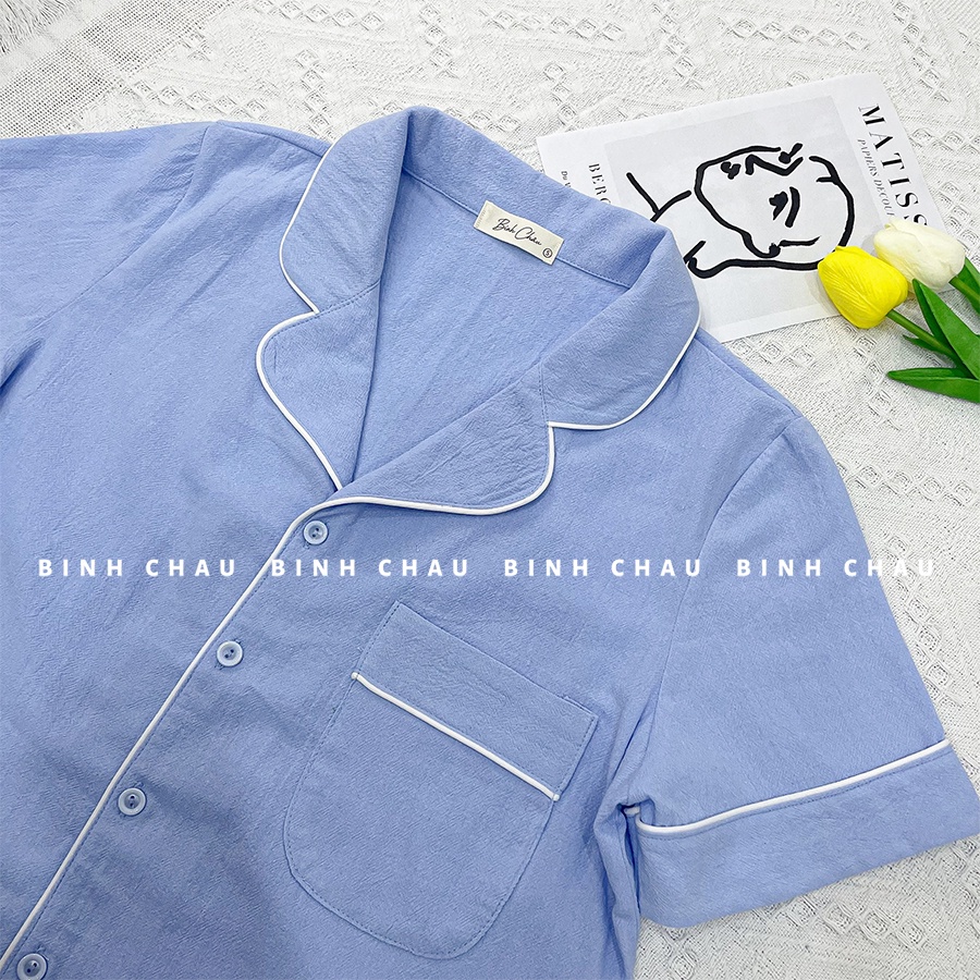 Bộ Ngủ Pyjama, Đồ Bộ Nữ Cộc Tay Mặc Nhà Cao Cấp Thô Đũi Cara - Bình Châu Sleepwear Clothing