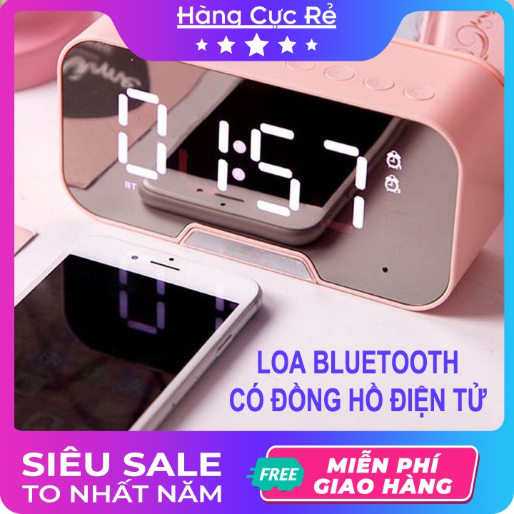 Loa bluetooth kiêm đồng hồ để bàn có Radio FM - Thiết kế mini hiện đại dùng pin sạc tiện dụng - Shop Hàng Cực Rẻ