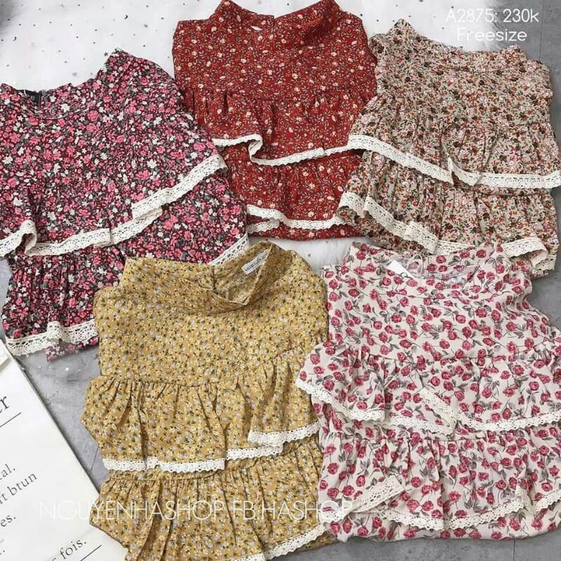 Áo sơ mi bèo phối ren dáng croptop cực xinh freesize