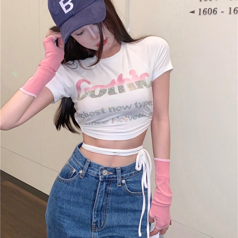 Áo Thun Tay Ngắn Thiết Kế Đan Dây Quyến Rũ Cho Nữ