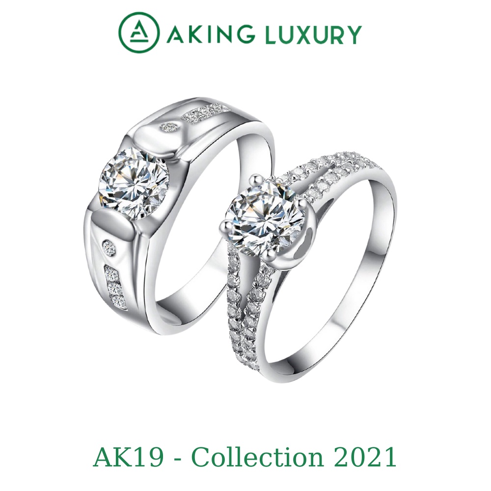 Nhẫn đôi AKING LUXURY AK19 cao cấp, nhẫn bạc nam, nhẫn bạc nữ thiết kế đồng điệu, gắn đá sang trọng. Nhẫn cặp mới 2021.