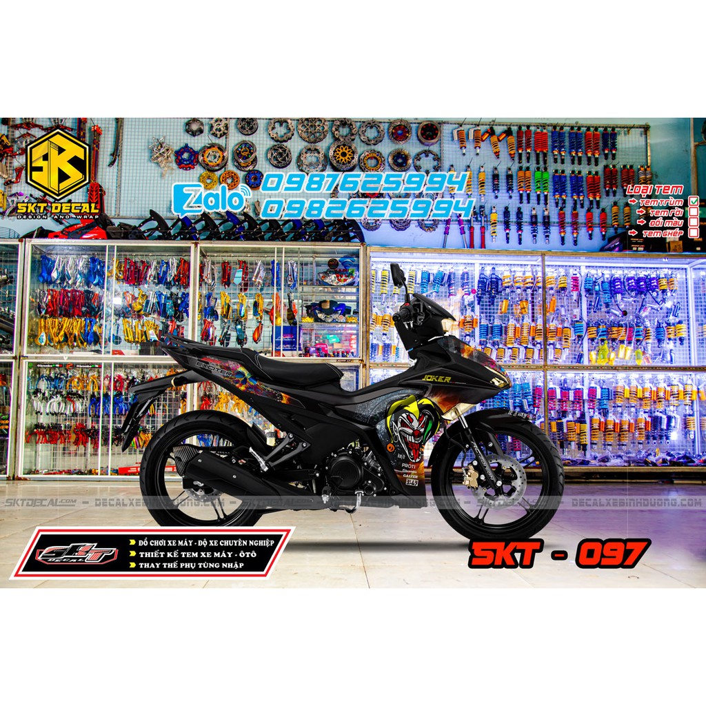 tem trùm exciter 155 đen vàng chú hề joker