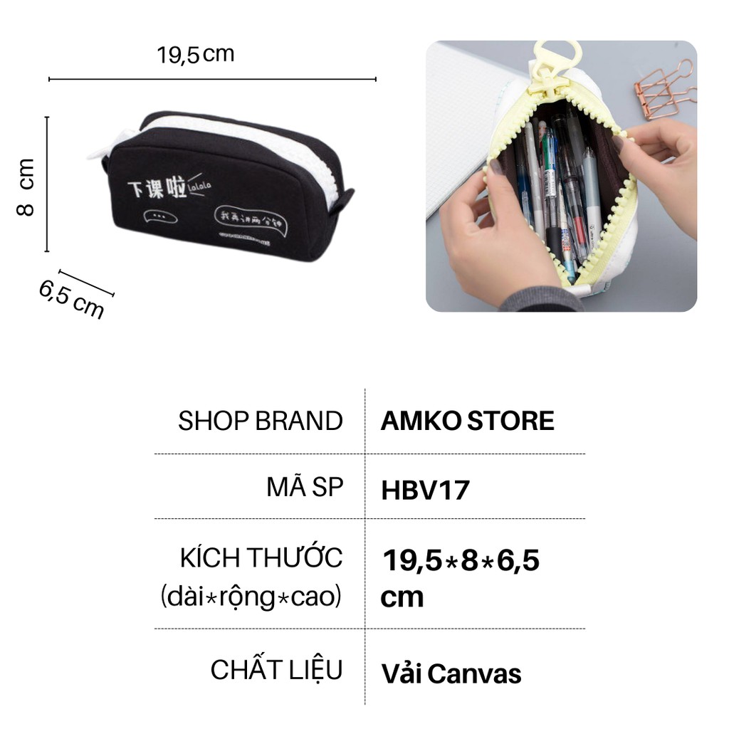 [XẢ KHO] Hộp Bút Vải Khóa Zip To Đẹp Hình Mèo Thỏ Đen Trắng - Túi Đựng Bút Canvas , Bóp Vết Đa Năng AMKO HBV17