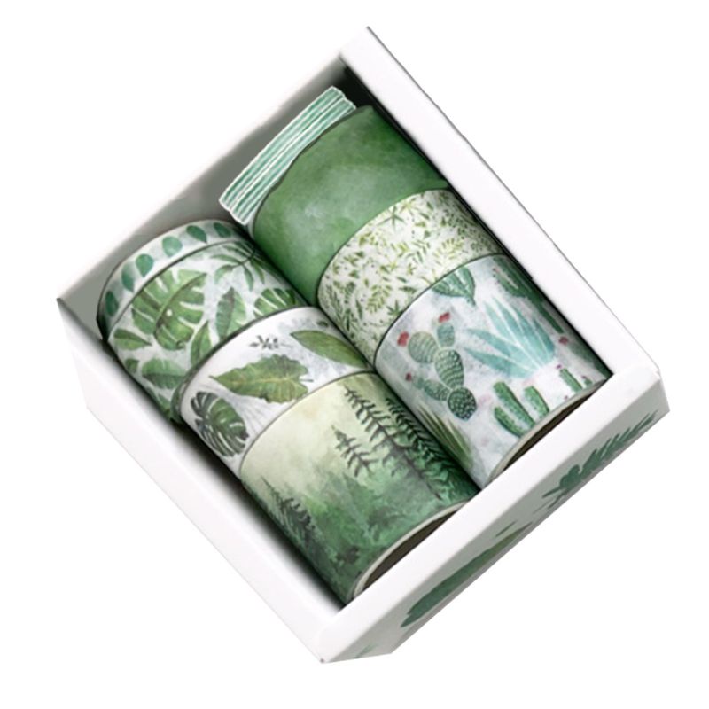 Bộ 8 Cuộn Băng Keo Washi Màu Xanh Lá Dùng Trang Trí DIY