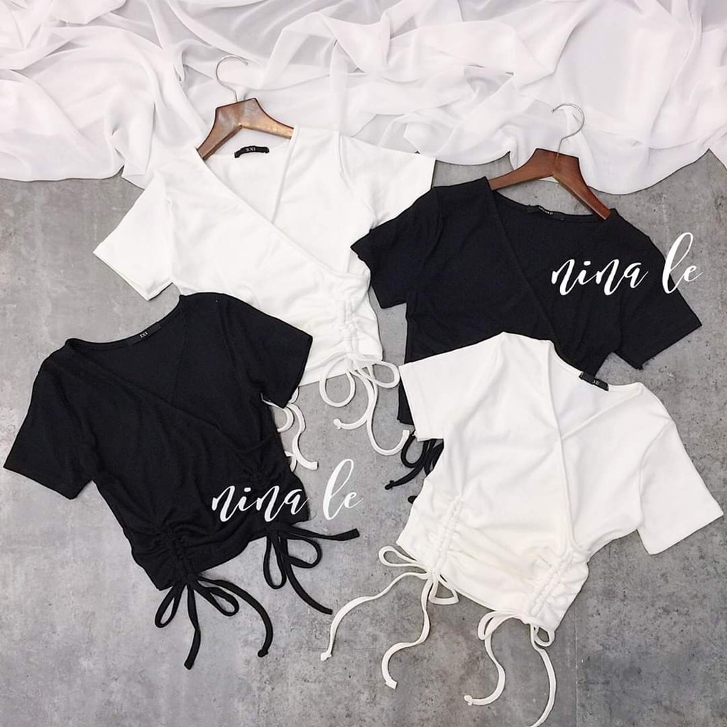 [FREESHIP] Áo cổ tim dây rút eo 2 màu