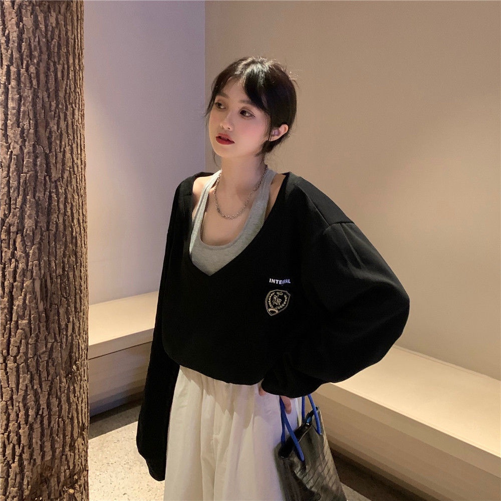 Áo Thun Tay Dài Giả Hai Lớp Thời Trang Cá Tính Cho Nữ