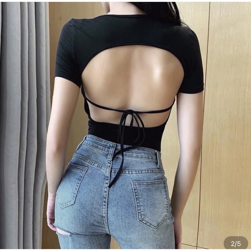 Áo bodysuit đen cộc tay | BigBuy360 - bigbuy360.vn