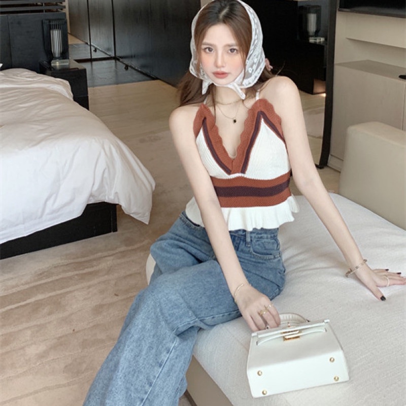 Áo Hai Dây Dệt Kim Cổ Chữ V Quyến Rũ Thời Trang Cho Nữ