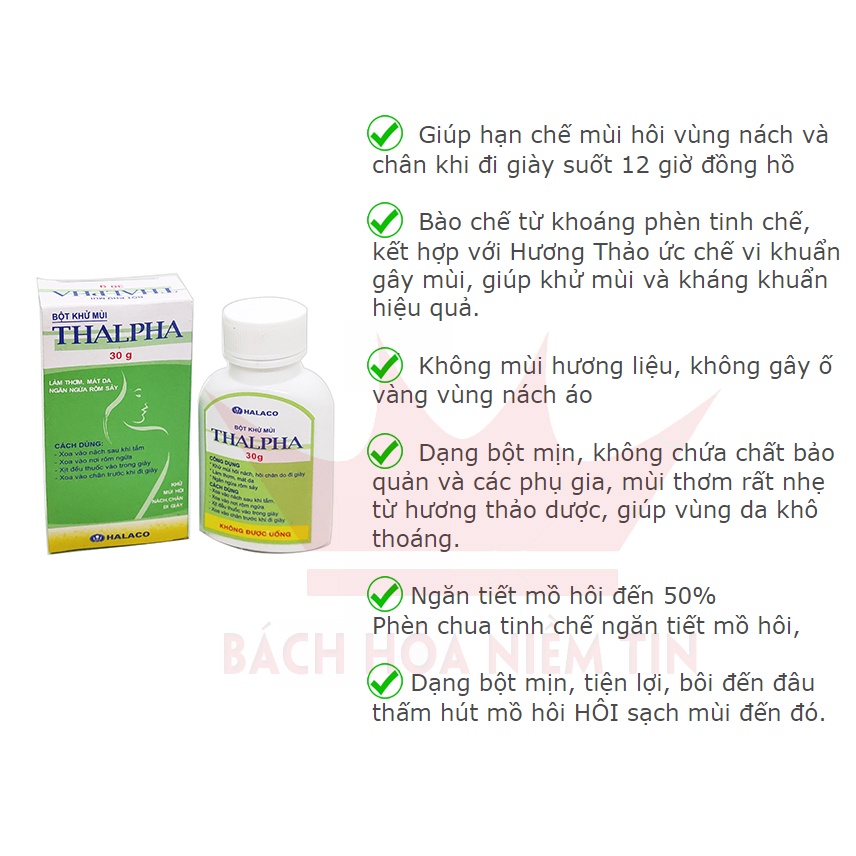 Bột khử mùi Thalpha khử mùi hôi nách hôi chân nam nữ hiệu quả giảm tiết mồ hôi - Hộp 30g