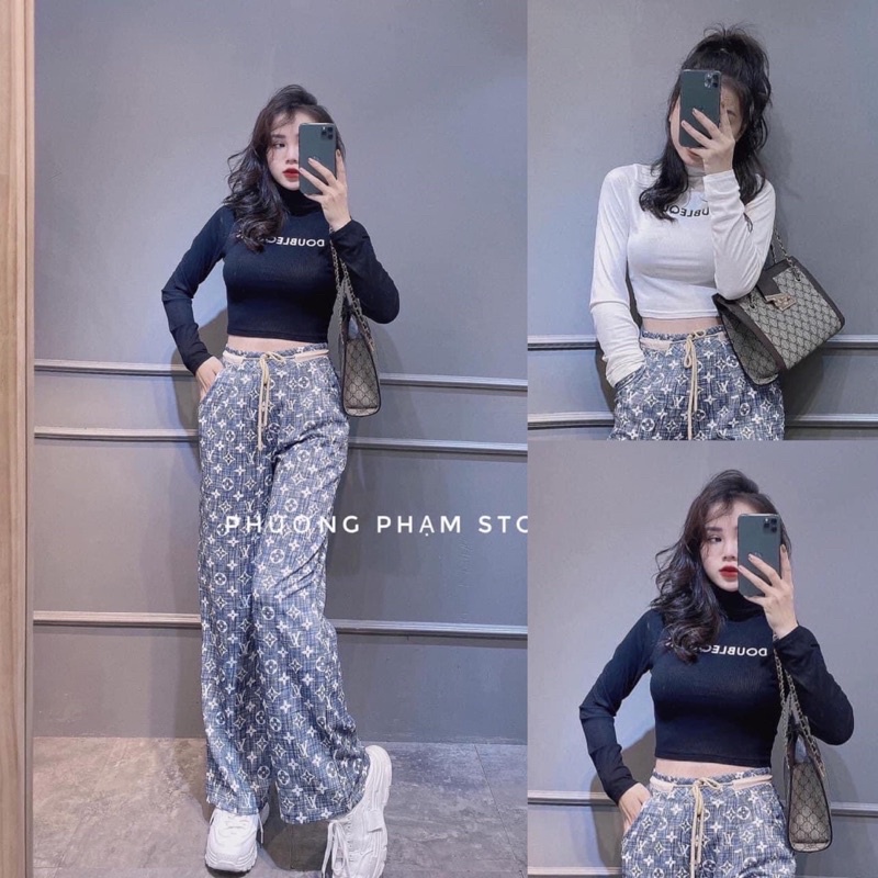 Set Áo Len Body Dài Tay Kèm Quần LV Suông Cạp Cao✌️Ảnh Thật
