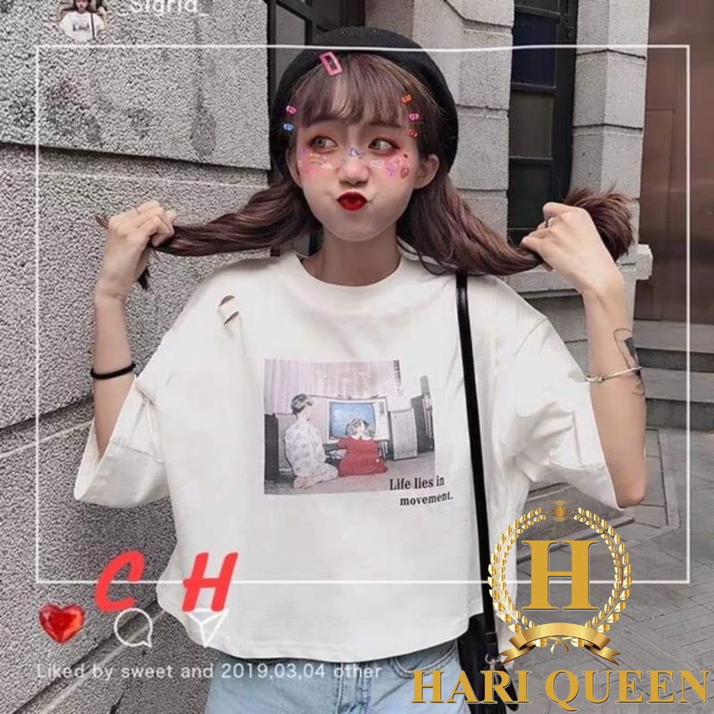 Áo croptop Life Lie rách COH0619