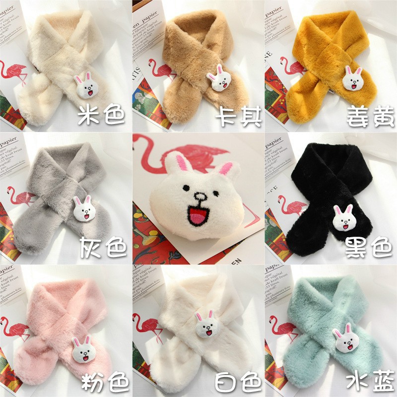 PVN24409 Khăn Quàng Cổ Lông Thỏ Gắn Họa Tiết Hình Thỏ Xinh Xắn Cho Bé Gái 1-12 Tuổi T2