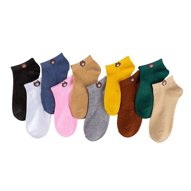 Combo 10 đôi tất gấu cổ ngắn họa tiết Brown