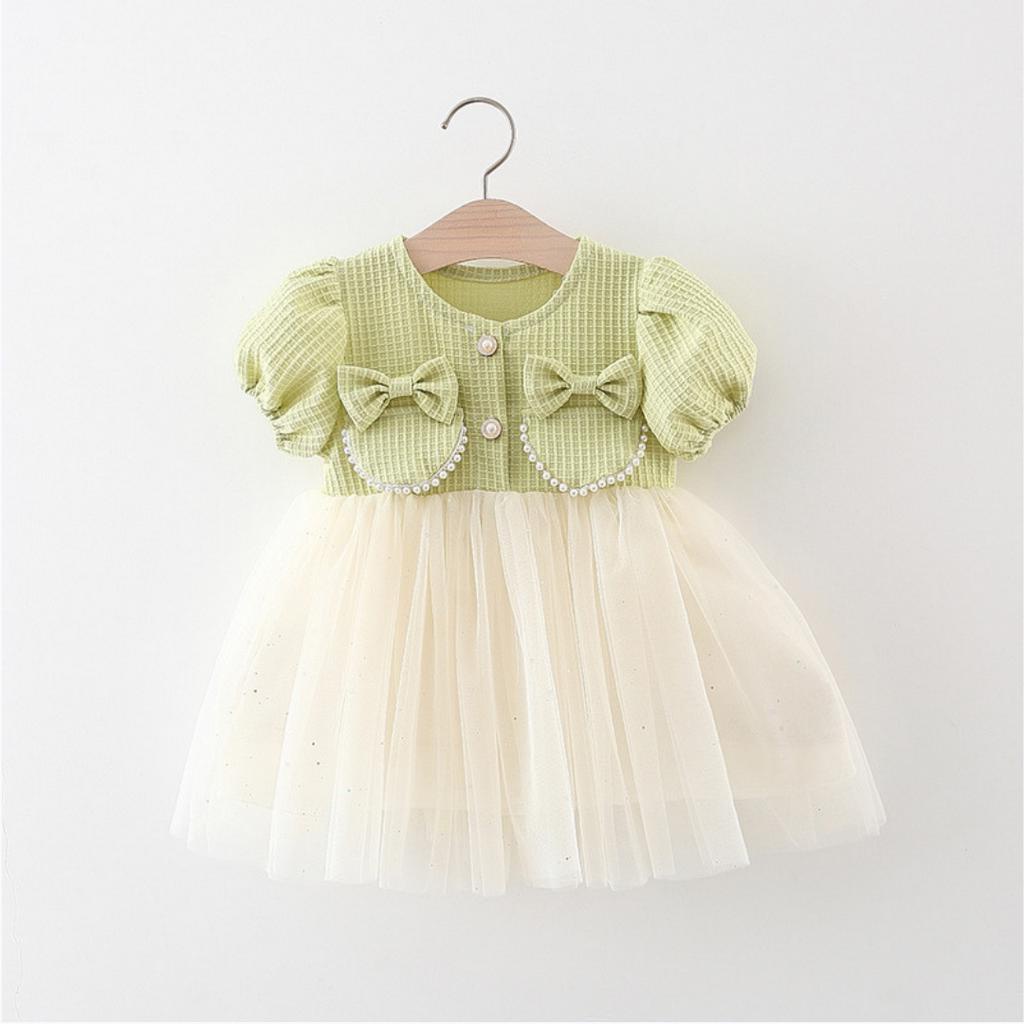 Váy đầm công chúa cho bé gái 2 túi trước, chất liệu cotton mềm mịn,váy bồng bềnh cho bé gái 1-3 tuổi V08