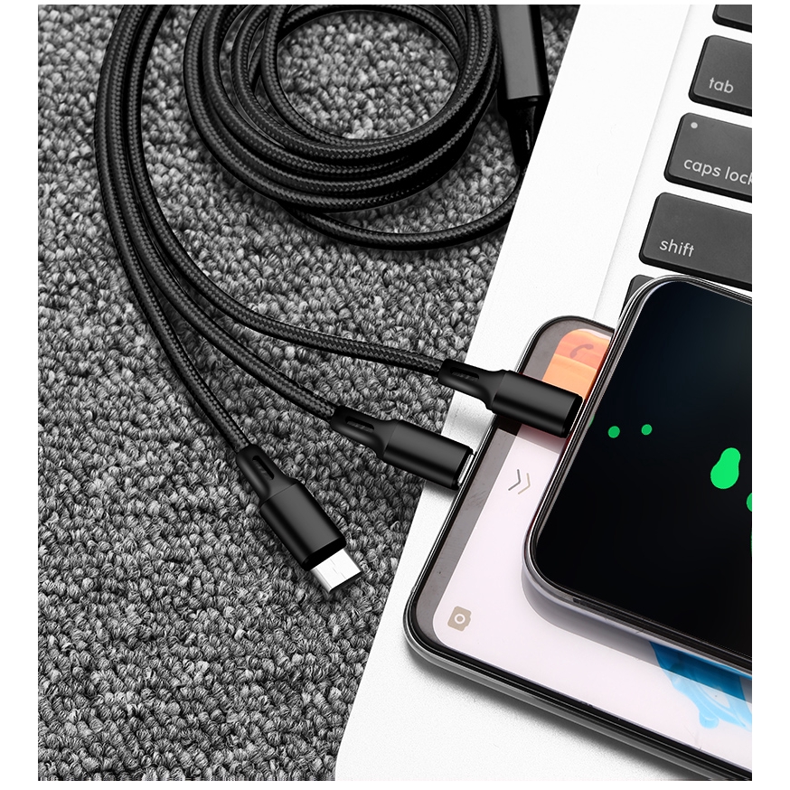 Dây Cáp Sạc Dữ Liệu Micro Usb Loại C 3 Trong 1 Dài 1m Dành Cho Điện Thoại Android Ios