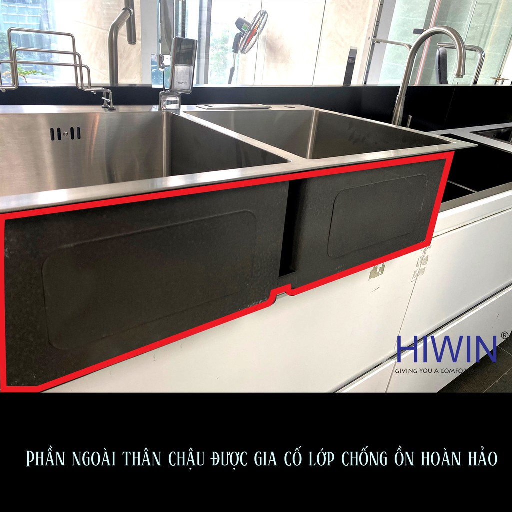 Chậu rửa bát 2 ngăn tích hợp khay đựng đồ Inox 304 Hiwin KS-8148