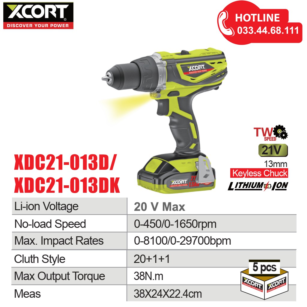 Máy khoan bắn vít dùng pin XCORT 20V MAX Máy khoan pin đa năng có đèn led