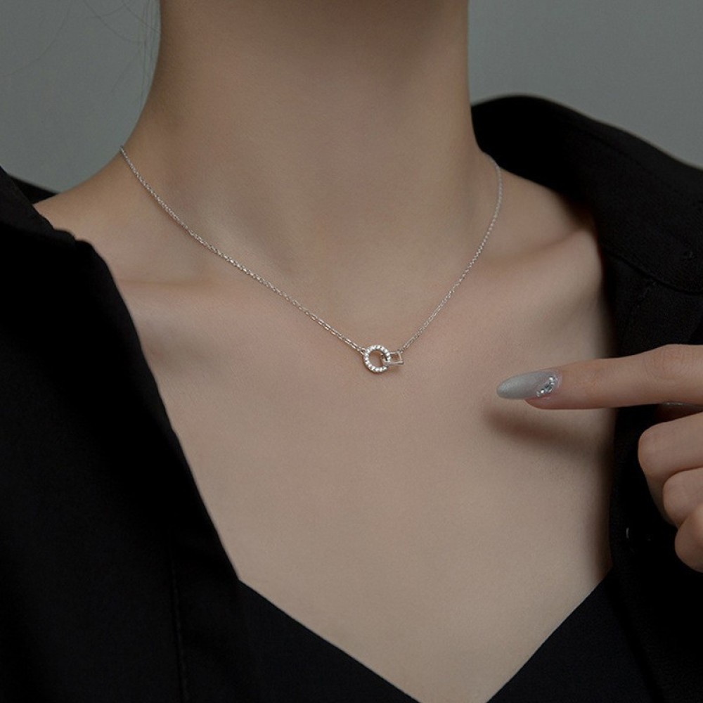 Vòng Cổ Choker Ngắn Màu Bạc Mặt Hình Học Nhỏ Cho Nữ