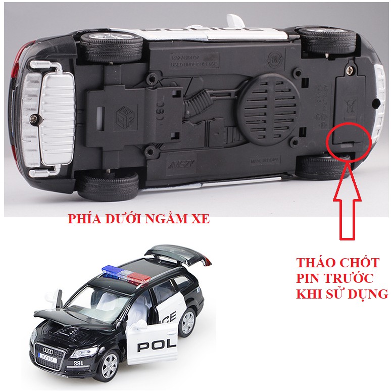 Mô hình xe ô tô cảnh sát Audi Q7 tỉ lệ 1:32- Xe bằng kim loại có âm thanh và đèn đồ chơi trẻ em