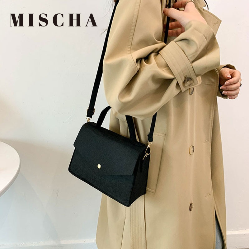 Mischa Túi Đeo Chéo Vai Nhỏ Màu Trơn Bằng Vải Không Dệt Phong Cách Phương Tây Đơn Giản Dễ Phối Đồ